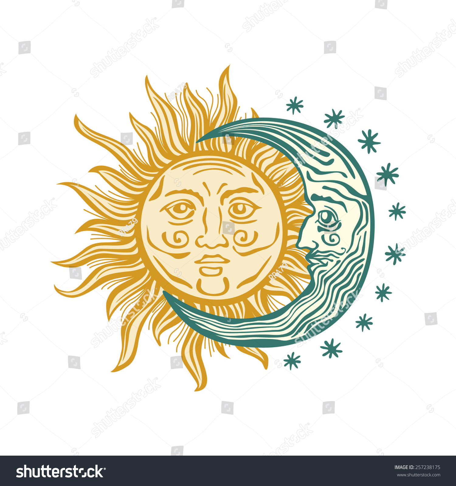 Sun Month Starsvector Vintage Style Folklore Stock Vector (Royalty Free ...