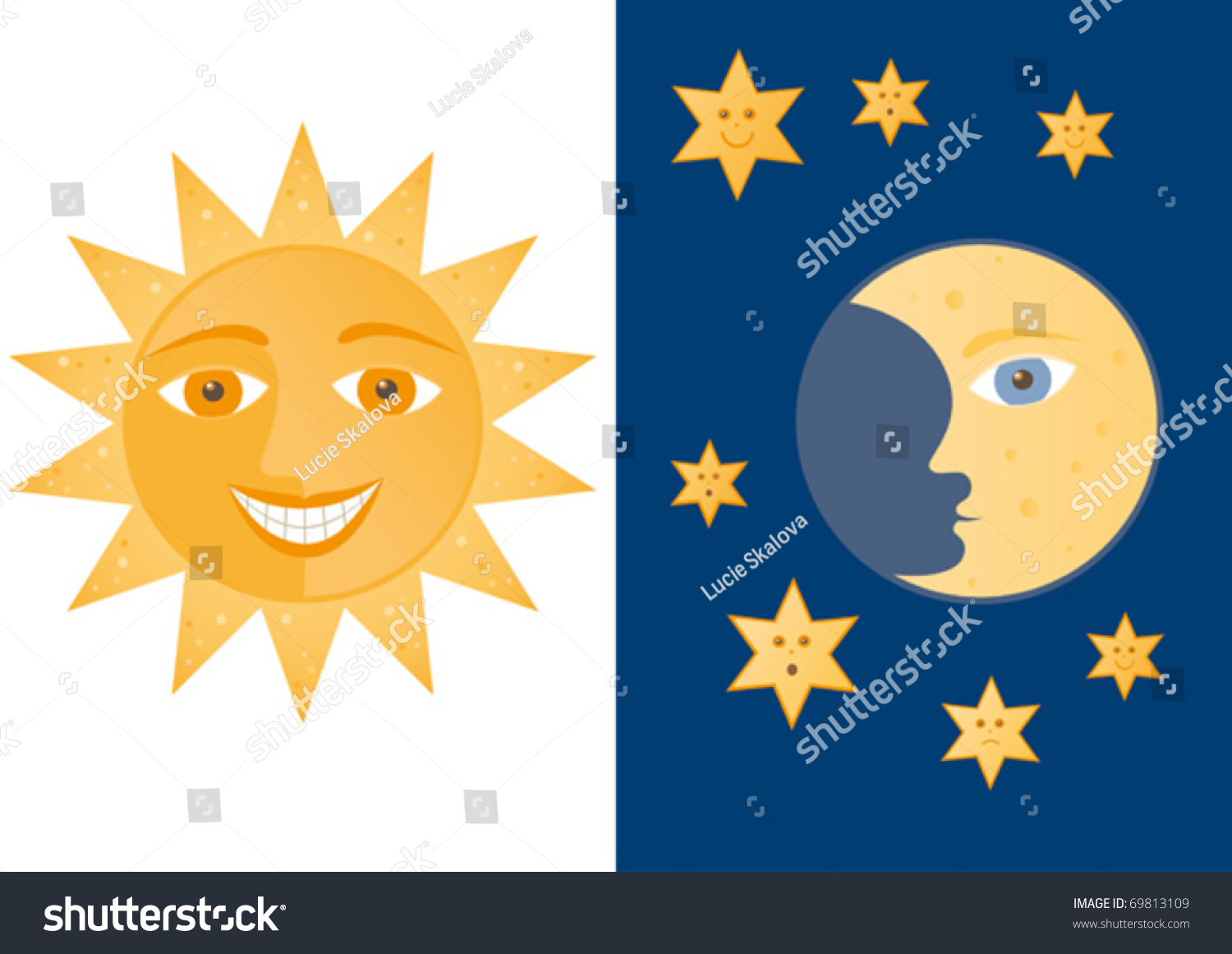 Sun Moon Stars Stock Vector (Royalty Free) 69813109