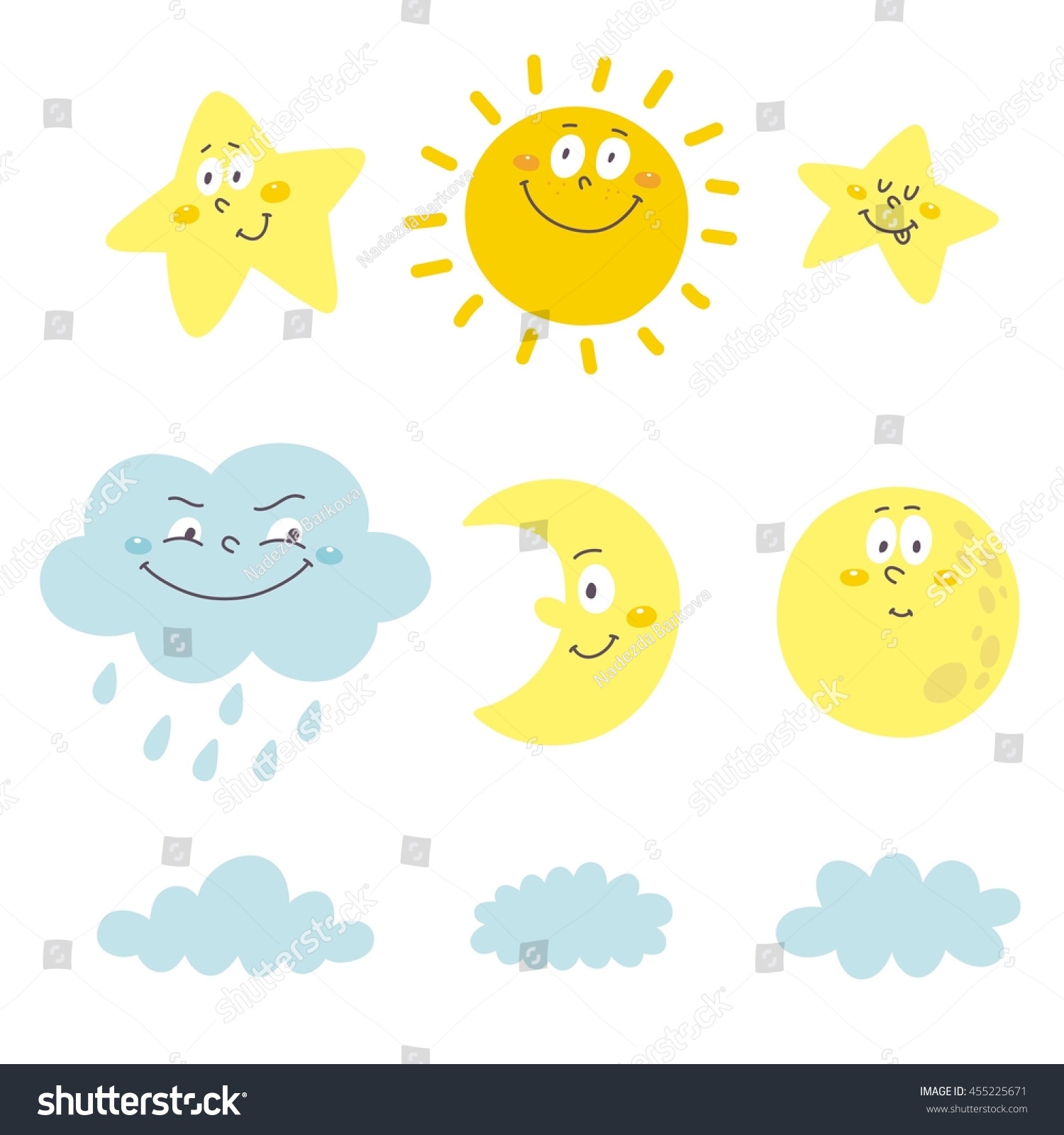 Sun Moon Star And Cloud Set Stock Vector Illustration 455225671 ...