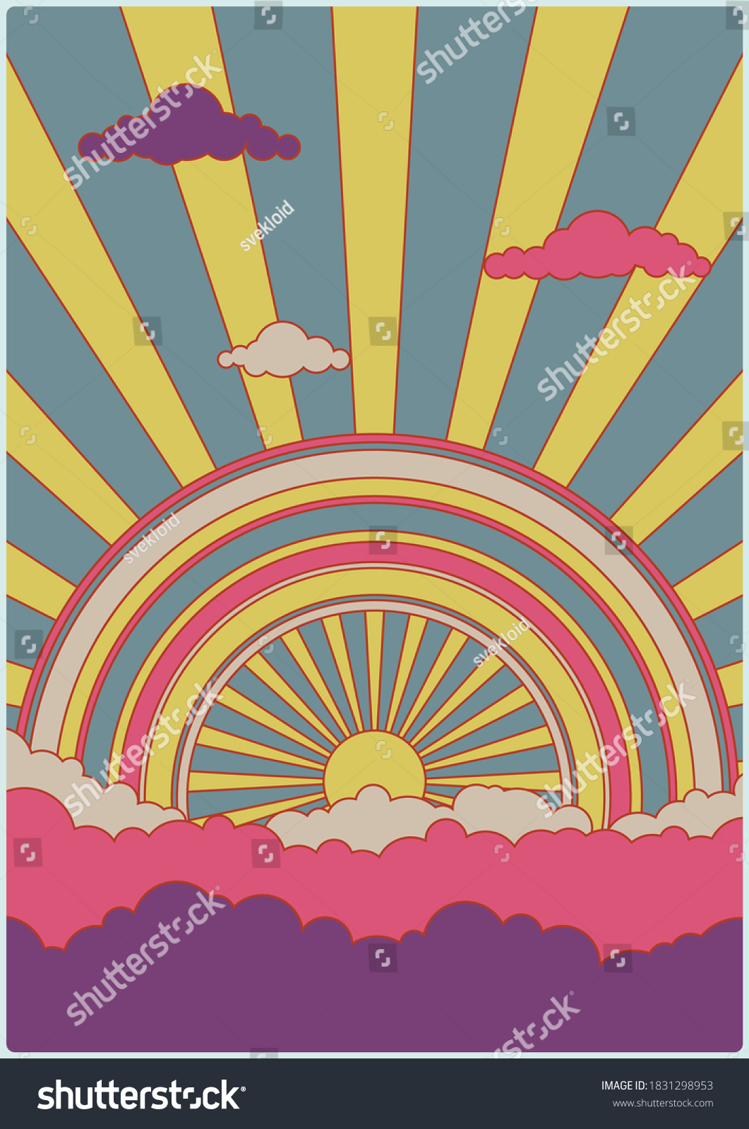 Sun Rainbow Clouds 1960s Psychedelic Art Stock Vector (Royalty Free ...