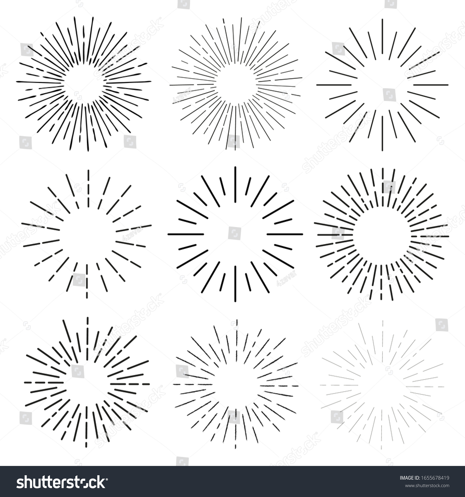 Sun Rays Hand Drawn Linear Drawing Stock Vector (Royalty Free) 1655678419