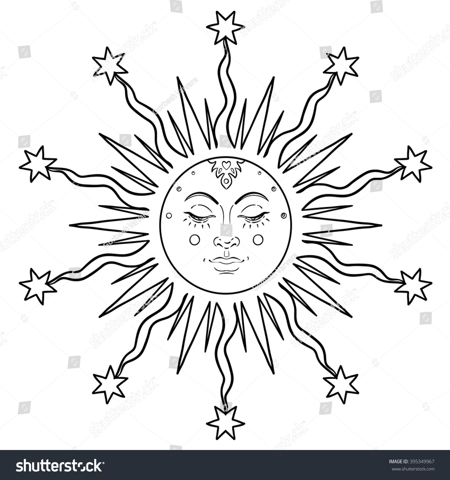 Download Sun Symbol Face Inside Ornate Mandala Stock Vector ...