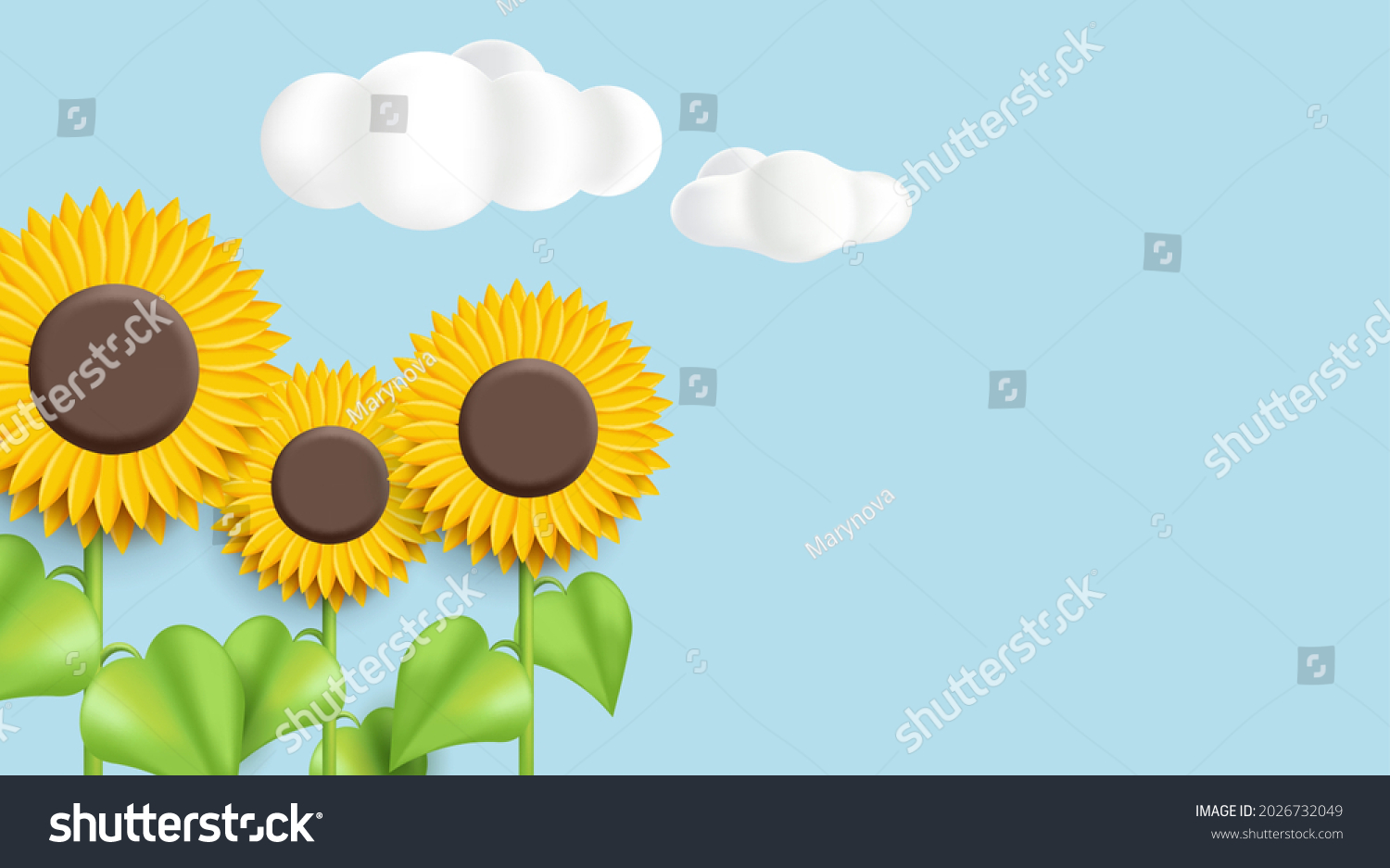 SVG of Sunflower 3d illustration on blue background with clouds svg