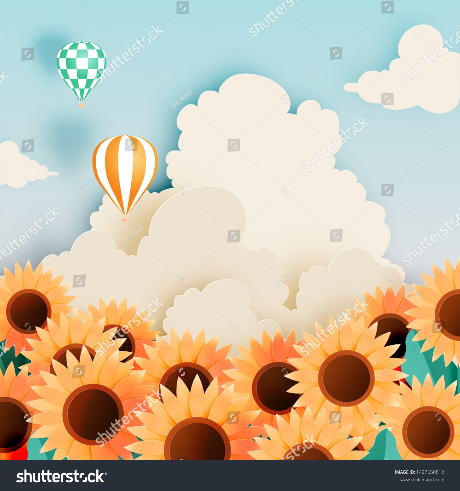 SVG of Sunflower field with paper art style and pastel scheme vector illustration svg