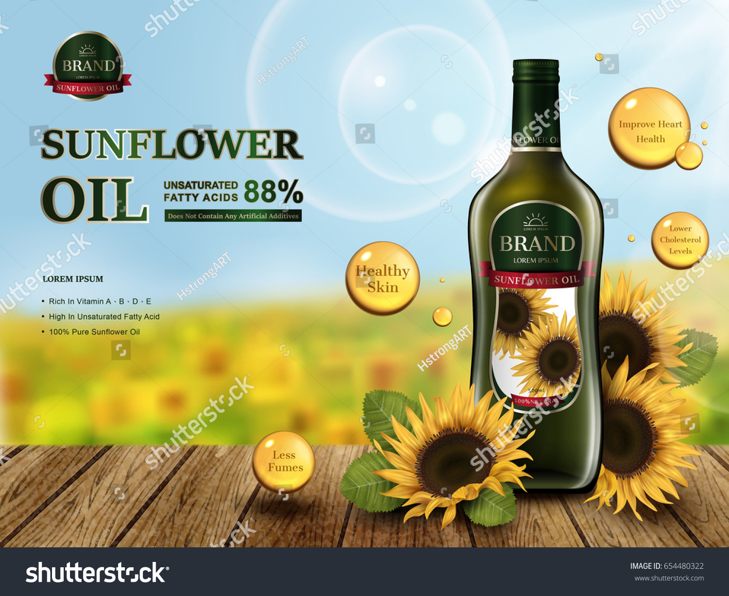 SVG of sunflower oil contained in glass bottle, sunflower farm 3d illustration svg