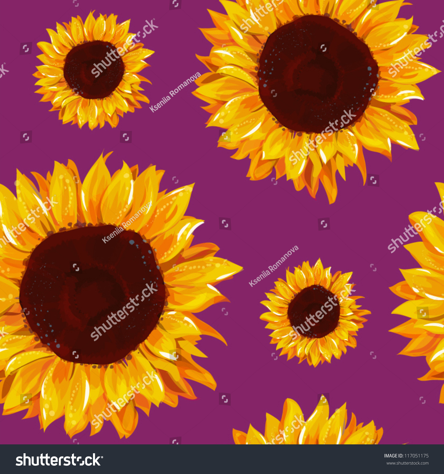 Sunflower Seamless Pattern Stock Vector Royalty Free 117051175