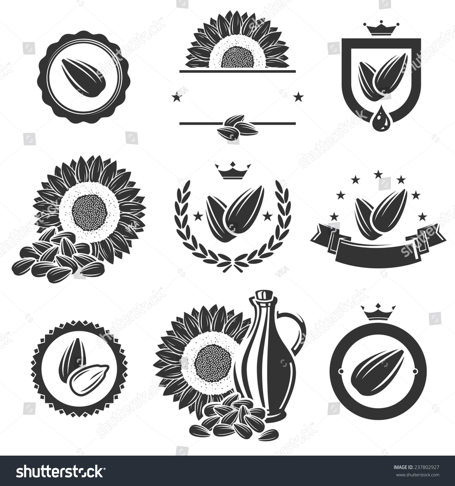 Sunflower Seeds Label Elements Set Vector vector de stock (libre de regalías) 237802927