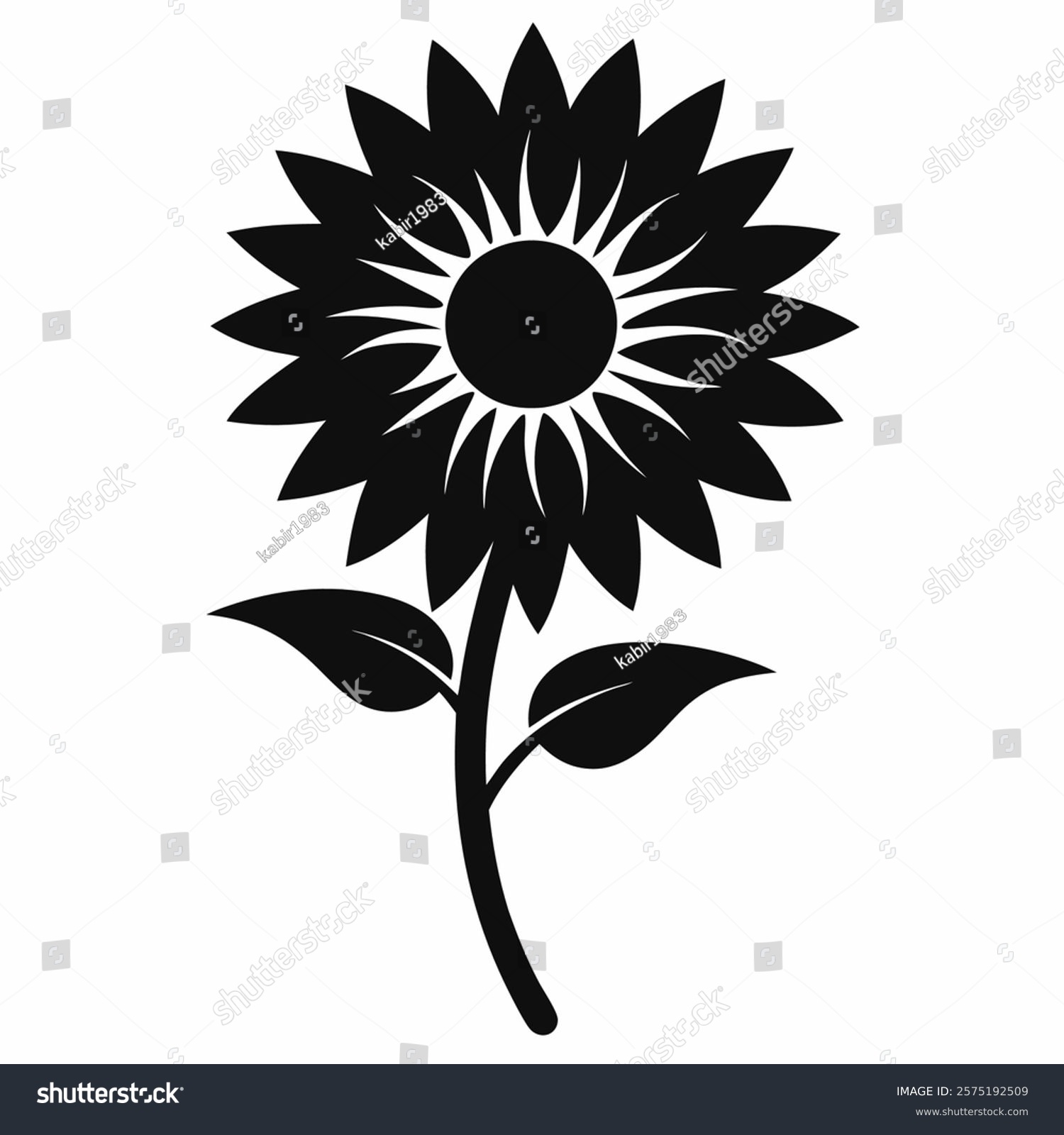 black sunflower silhouette on white background clip art preview