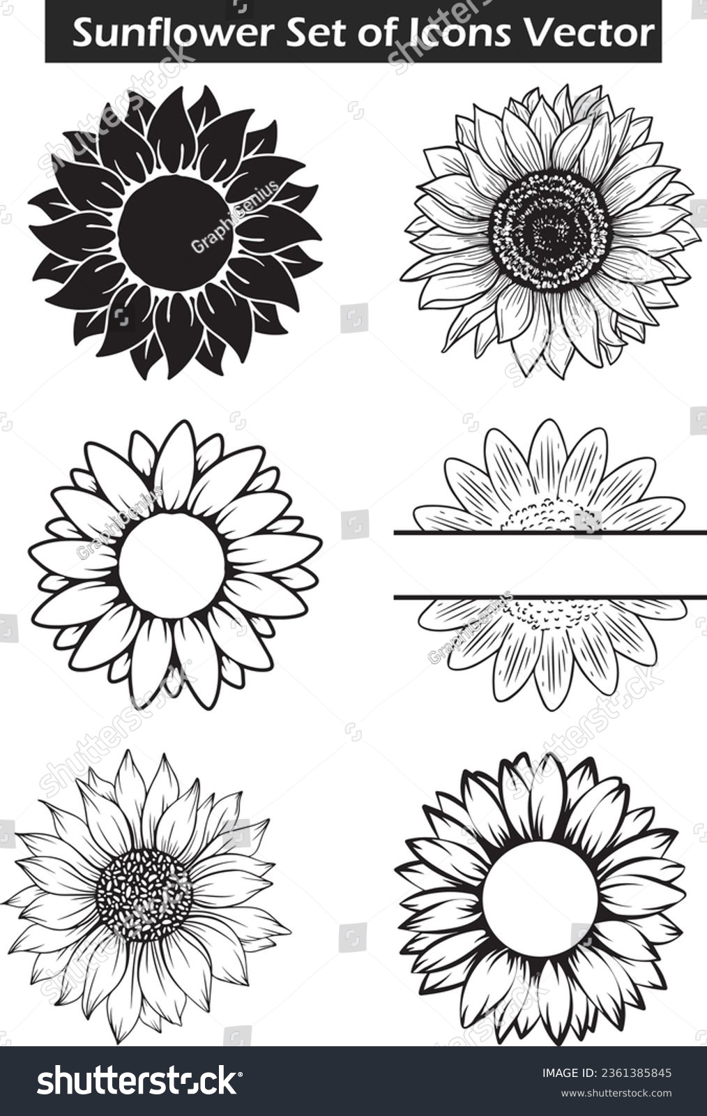 SVG of Sunflower SVG Set, Floral, Bundle, T-shirt, Vinyl, Vector, Graphic, Cricut, Silhouette, Digital svg