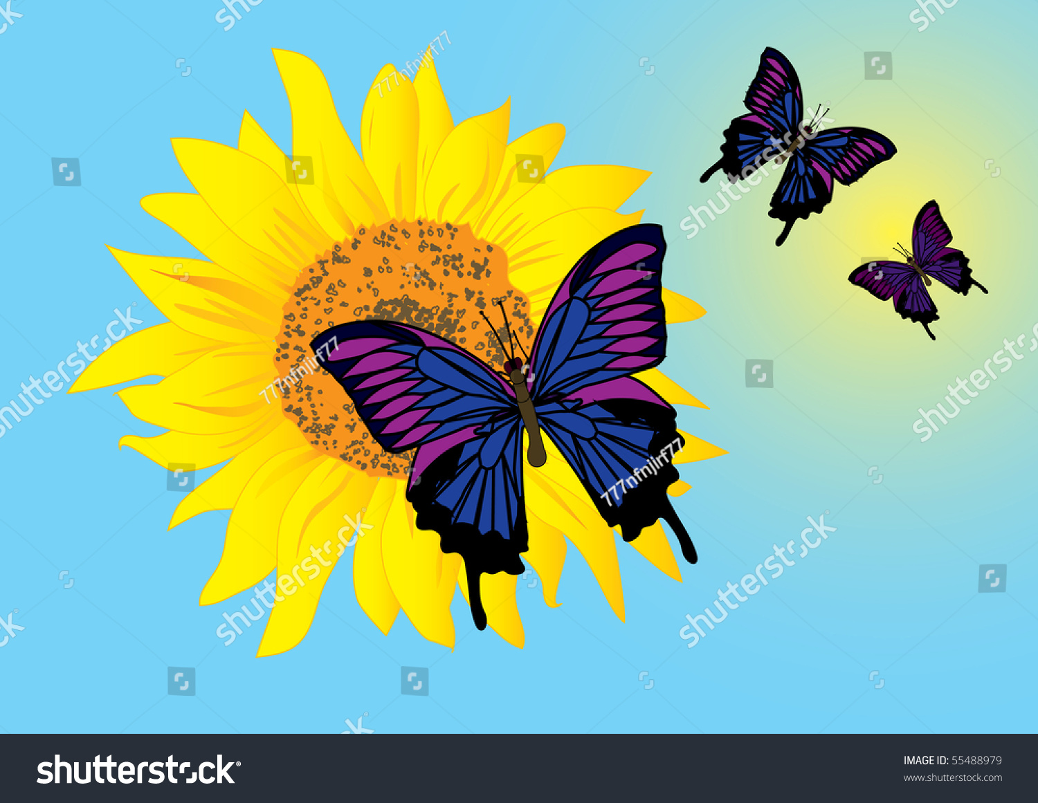 Download Sunflower Blue Butterflies Vector Stock Vector 55488979 ...
