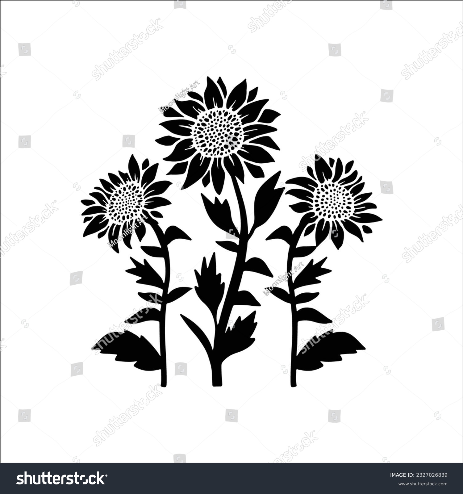 SVG of Sunflowers Silhouette SVG, Sunflower SVG, Floral SVG, Flowers Silhouette, Flowers svg, Flowers Clipart, Cricut Cut File, Silhouette svg