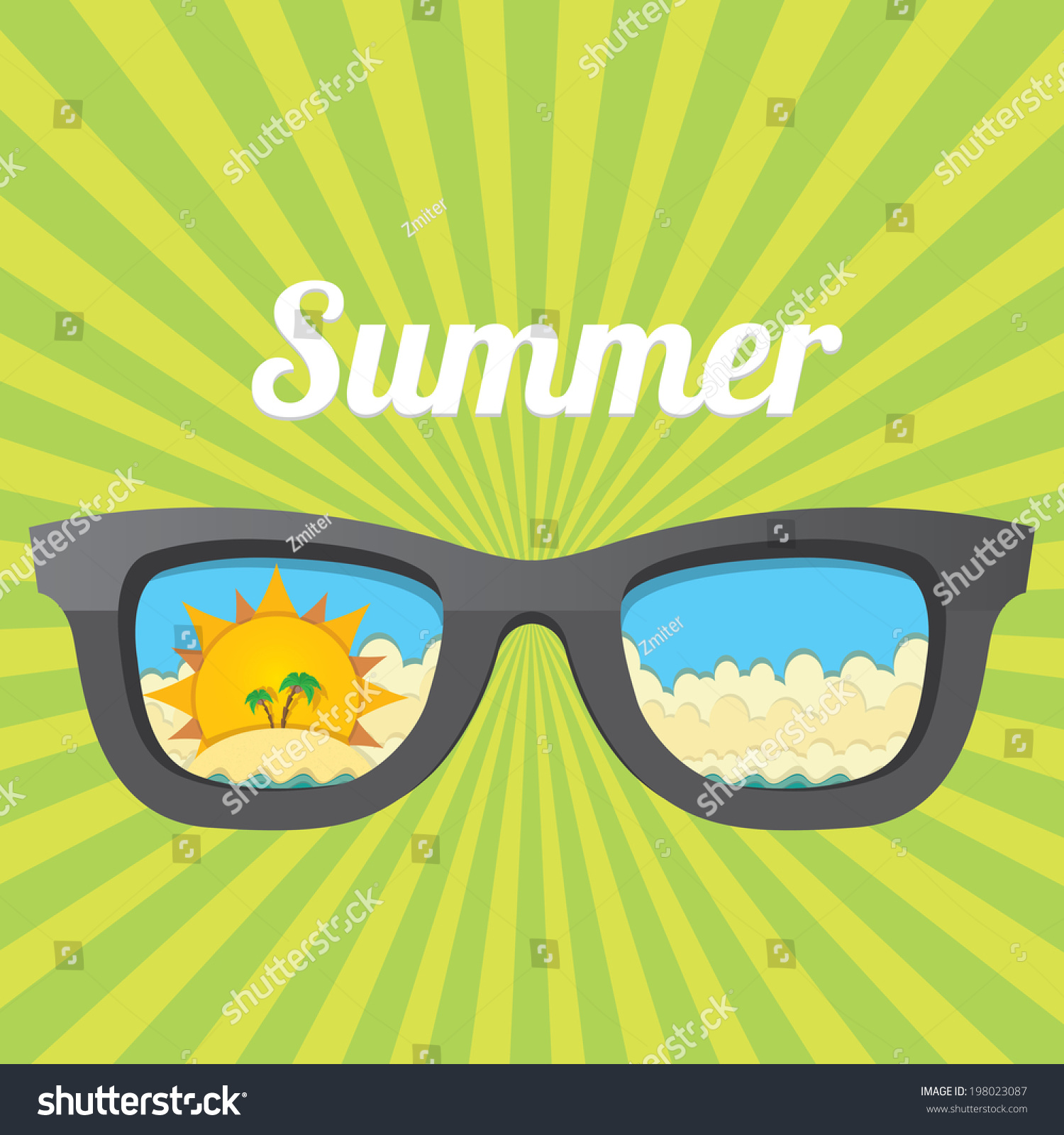 Sunglasses Tropical Island Reflection On Green Stock Vector Royalty Free 198023087 Shutterstock