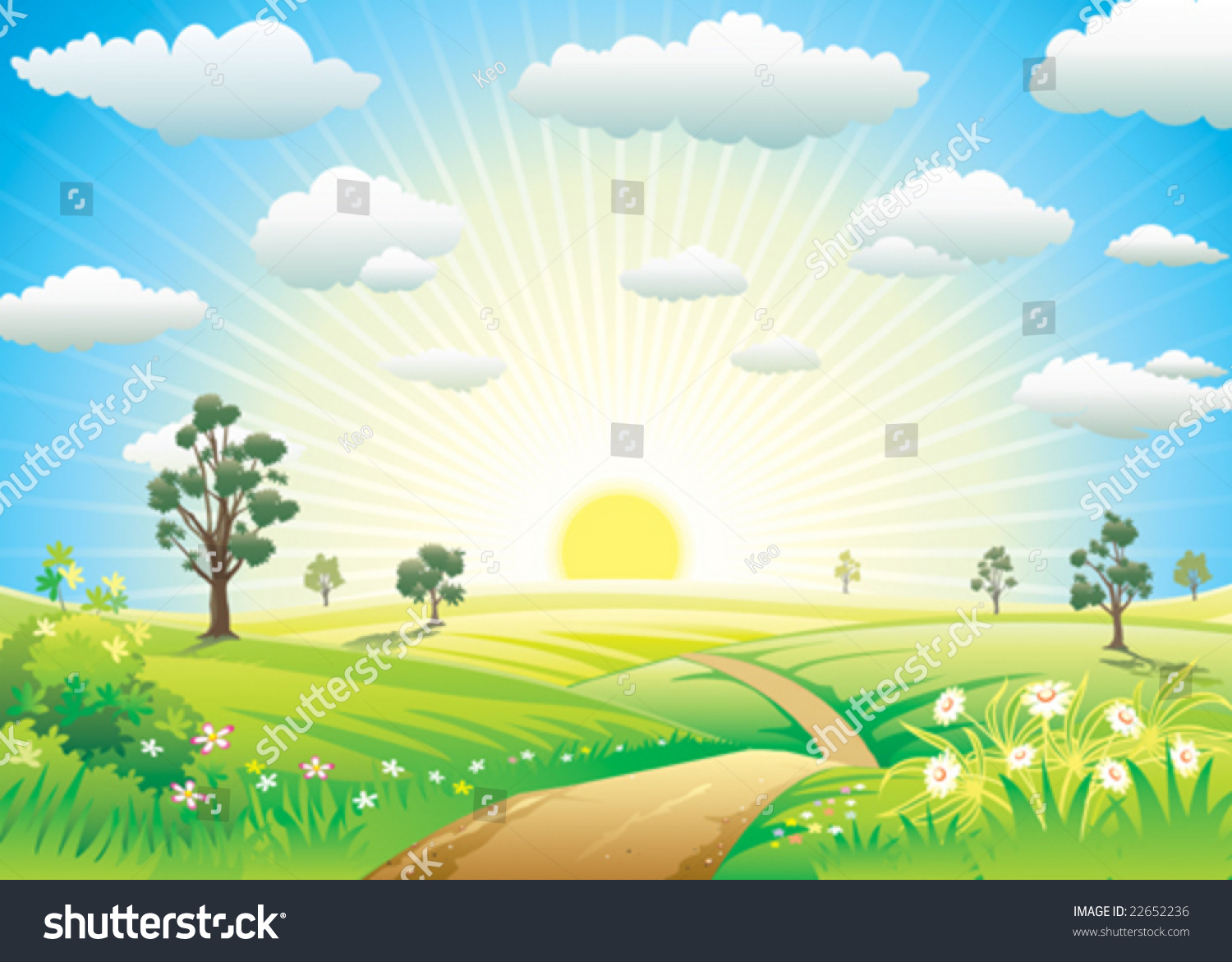 Sunny Meadow Landscape Of Vector Illustration Layered. - 22652236 ...