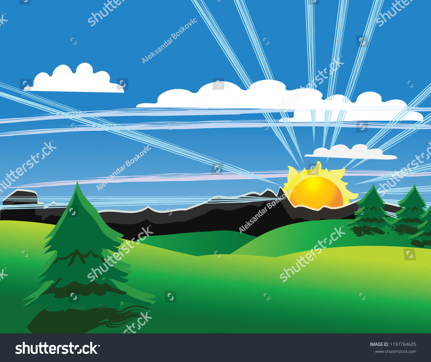 Sunrise Cartoon Background Stock Vector Royalty Free 1197764605 Sunrise Cartoon Background Stock Vector Royalty Free 1197764605
