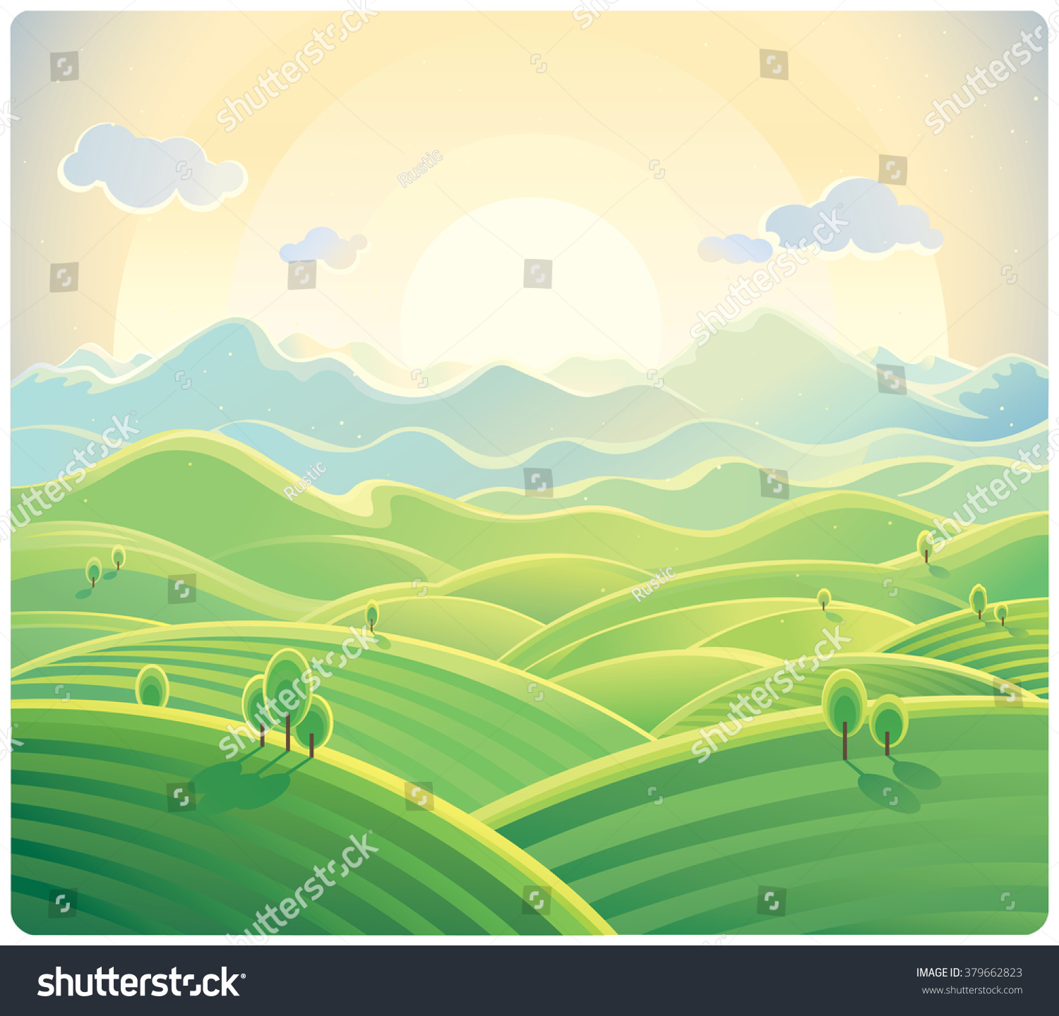 Sunrise Over The Mountains And Hills, Natural Landscape. Stock Vector ...