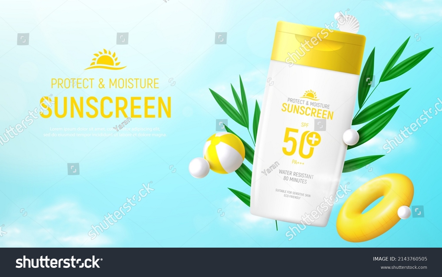 Sunscreen Ad Background Template Banner 3d Stock Vector Royalty Free 2143760505 Shutterstock