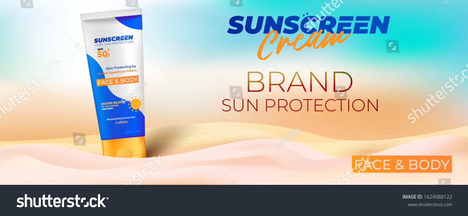 Sunscreen Cream Horizontal Ads Banner Sun Stock Vector (Royalty Free ...