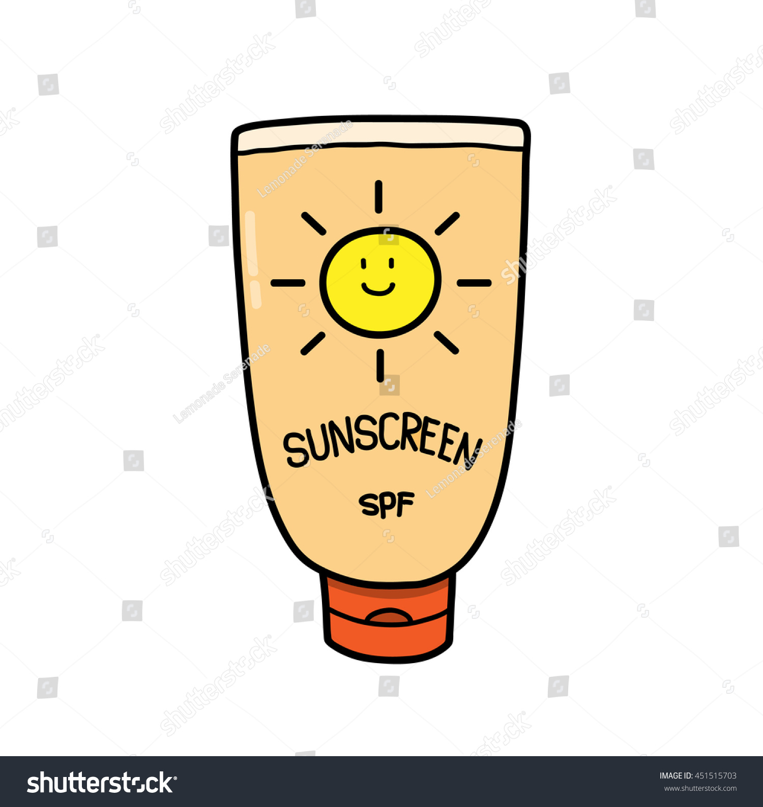 Sunscreen Spf Sunblock Lotion Hand Drawn Stock Vector Royalty Free 451515703