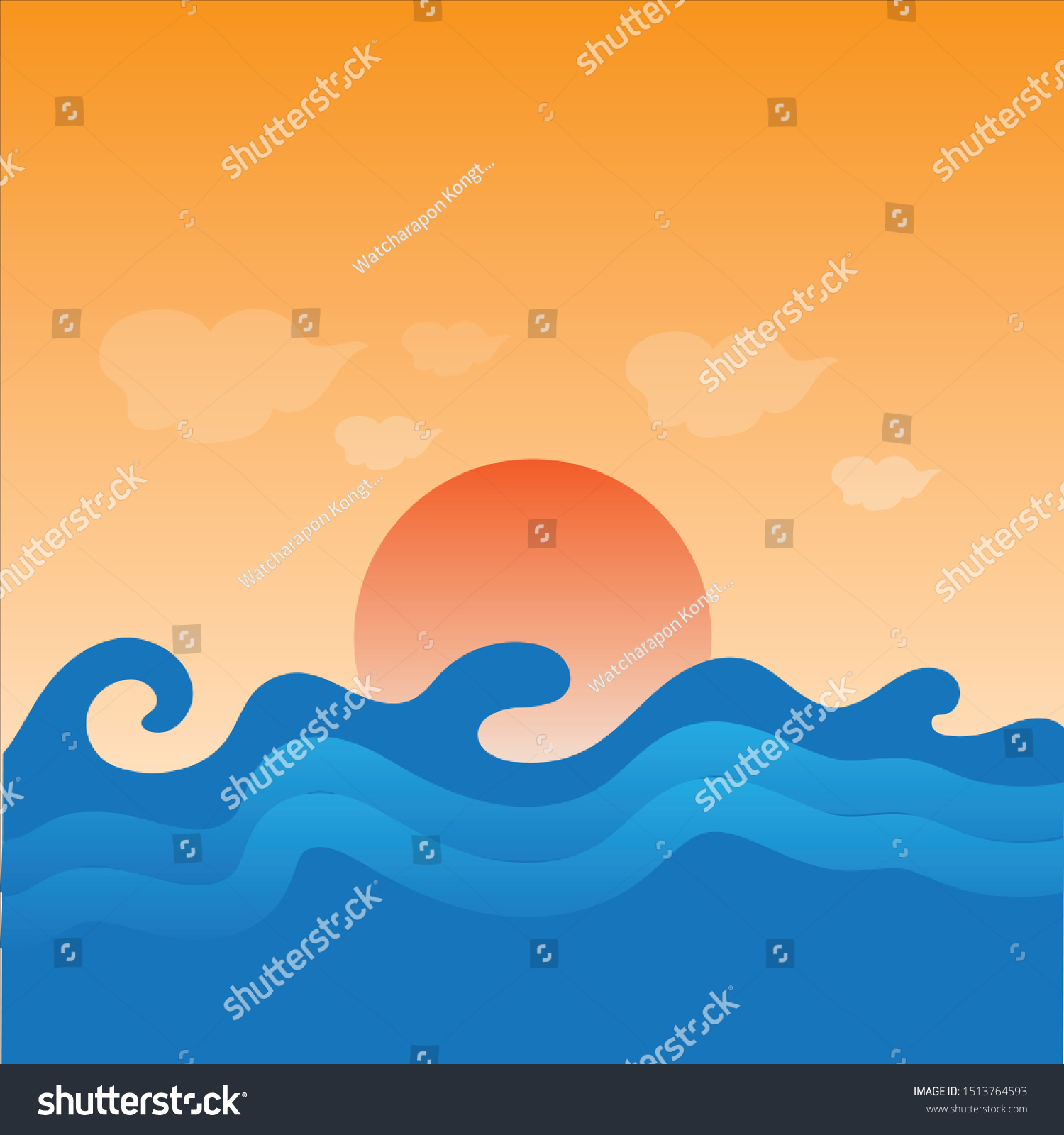 Sunset Wave On Ocean Stock Vector (Royalty Free) 1513764593 | Shutterstock