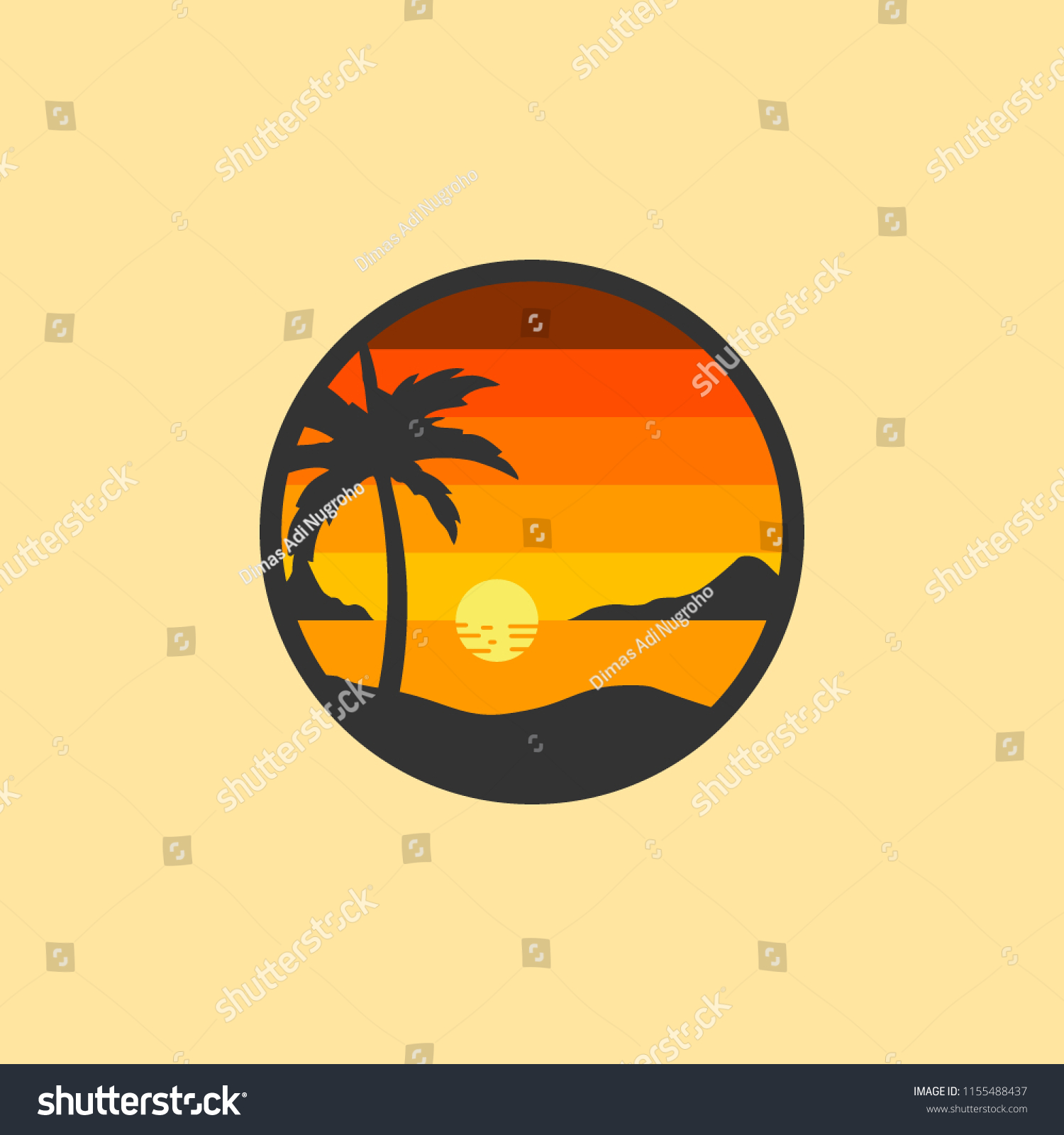 Sunset Beach Illustration Vector Stock Vector (Royalty Free) 1155488437 ...