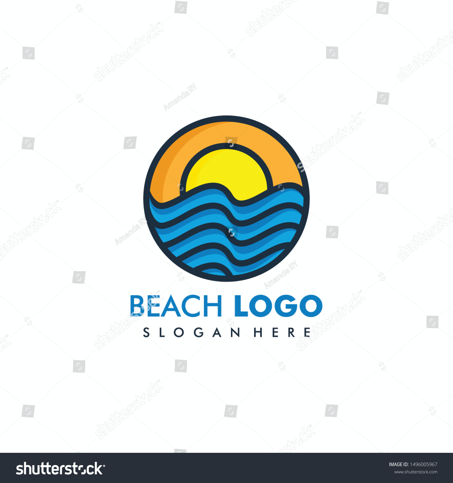 Sunset Beach Logo Vector Illustration Stock Vector (Royalty Free ...