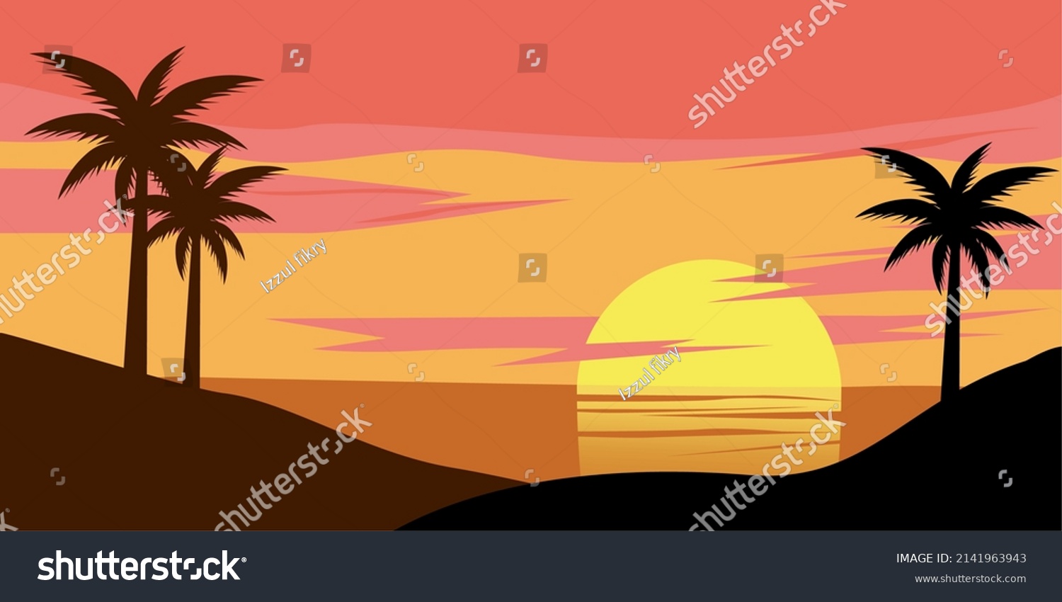 Sunset Beach Silhouette Vector Lanscape Stock Vector (Royalty Free ...