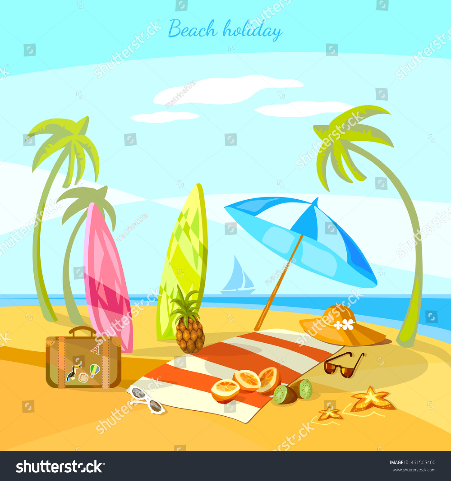 Sunset Beach Summer Holiday Scene Tropical Stock Vector Royalty Free