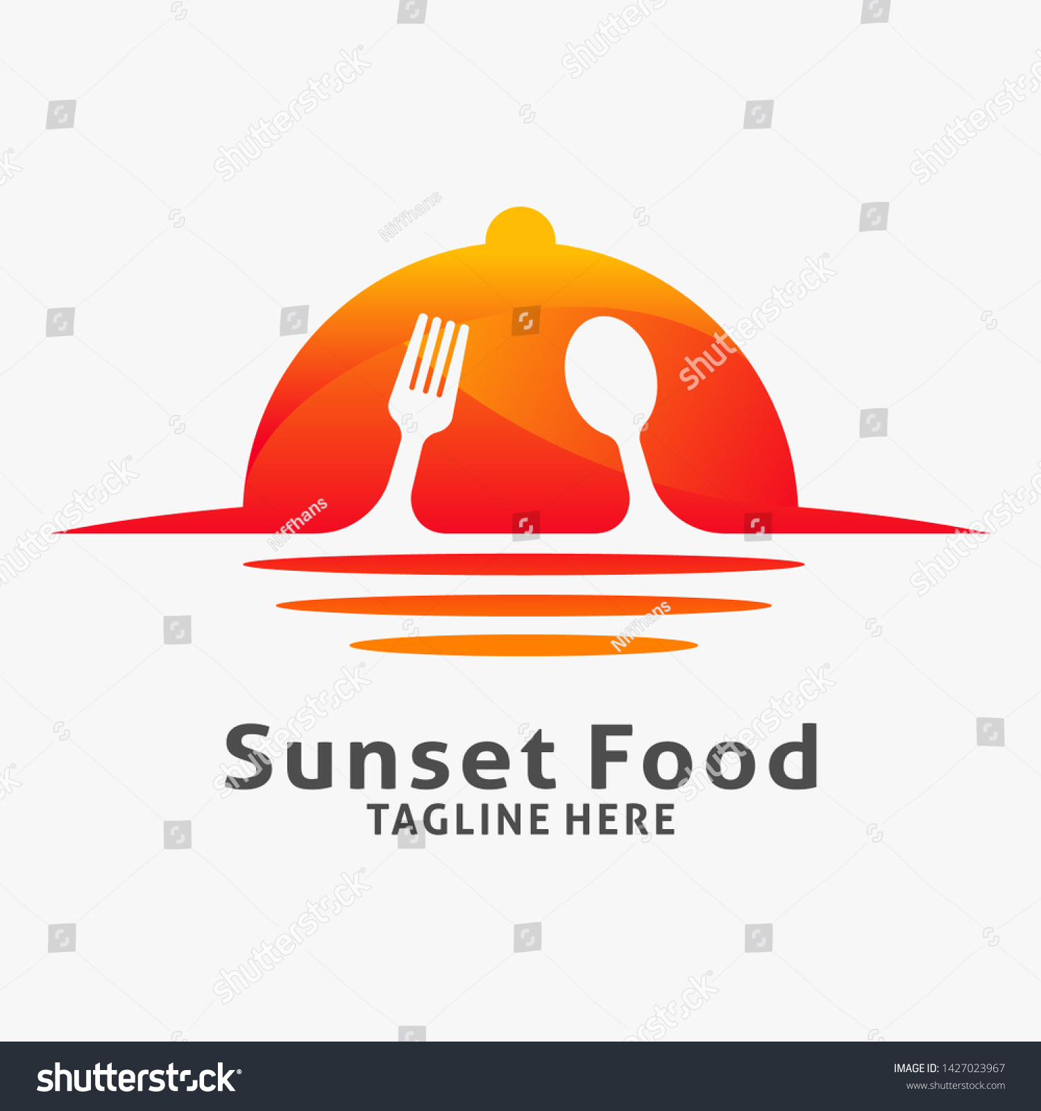 Sunset Food Logo Design Beach Restaurant Stock Vector Royalty Free