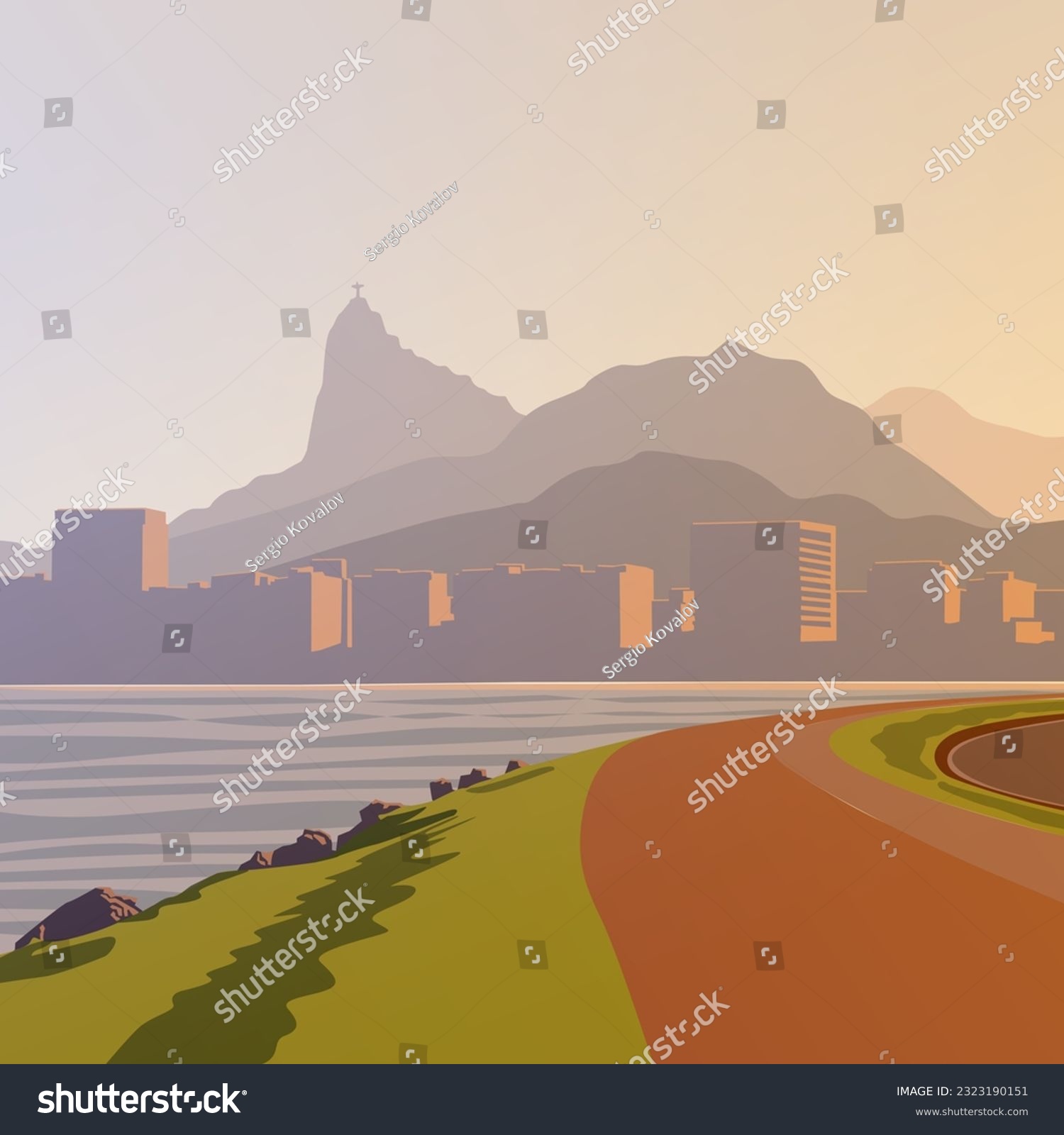 SVG of Sunset in Brazil, Rio de Janeiro. Mountain Corcovado. svg