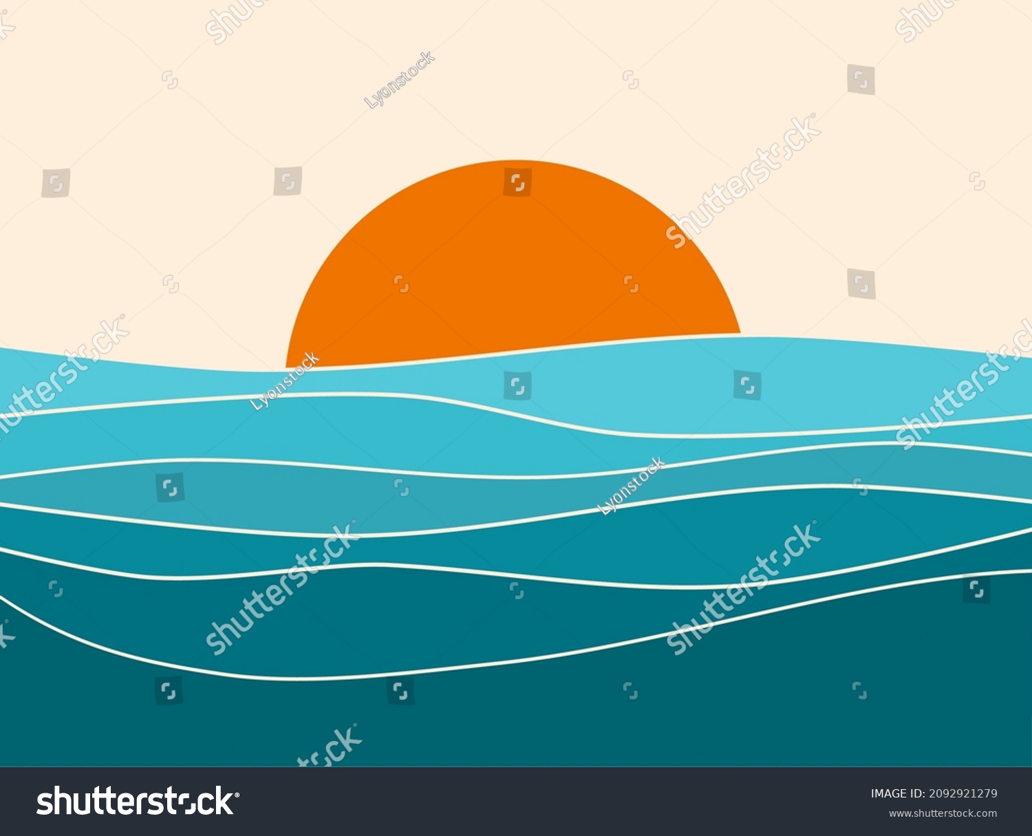 Sunset Landscape Boho 70s Style Retro Stock Vector (Royalty Free ...