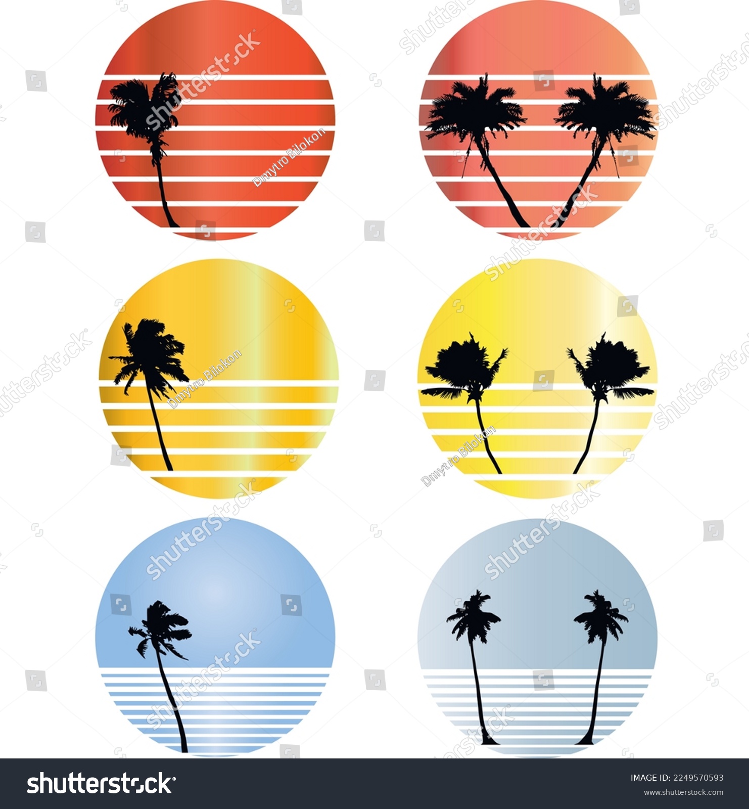 SVG of Sunset retro icon and palm tree set, vintage sun in 80s style, SVG vector svg