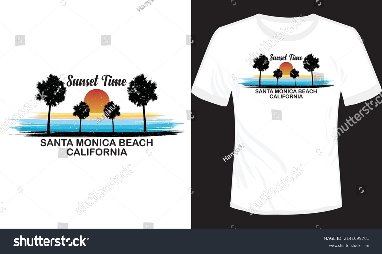 Sunset Time Santa Monica Beach California Stock Vector (Royalty Free