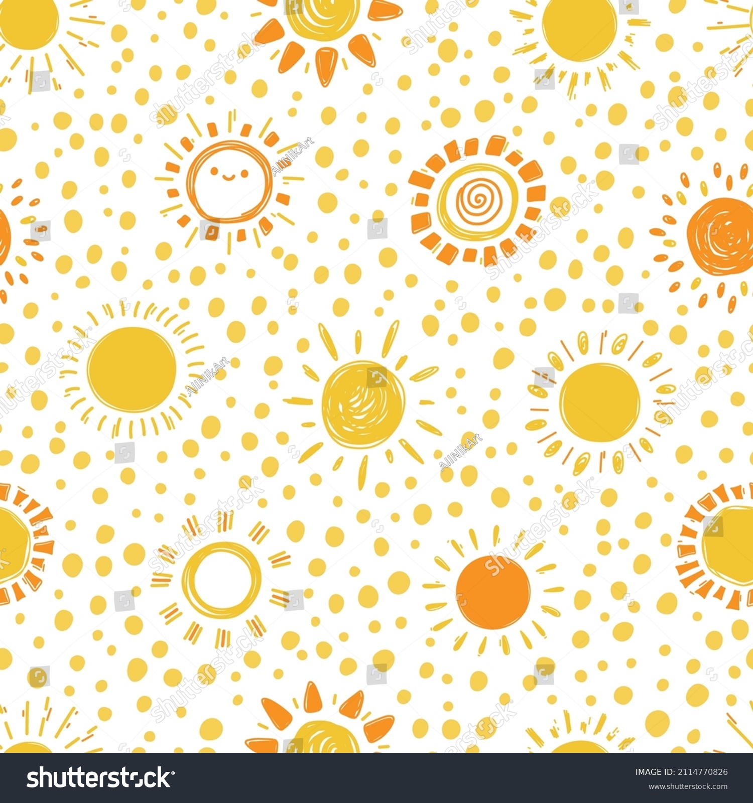 Sunshine Seamless Spotted Pattern Childish Background Stock Vector