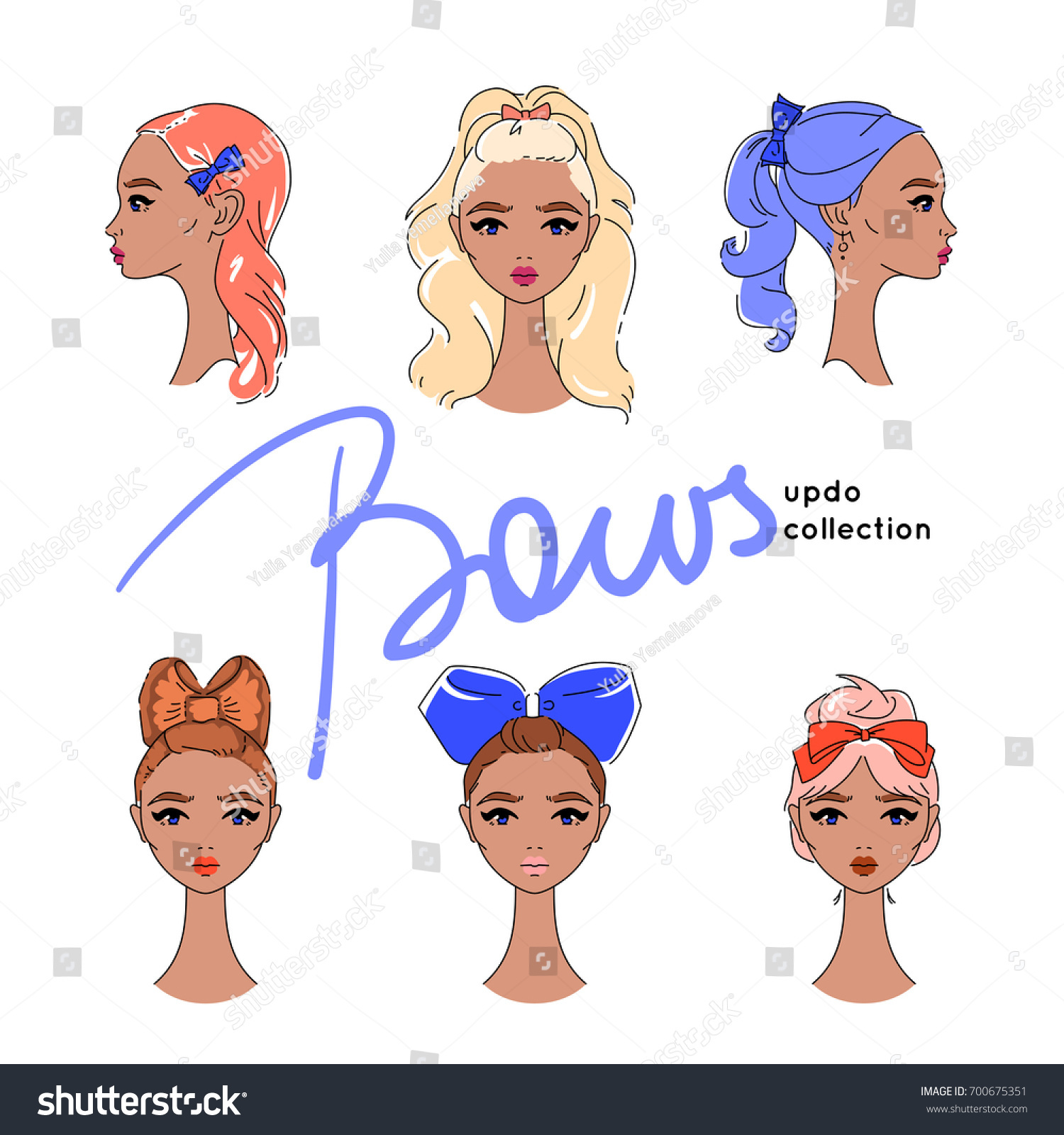 Suntanned Girls Hair Updos Bow Hair Stock Vector Royalty Free