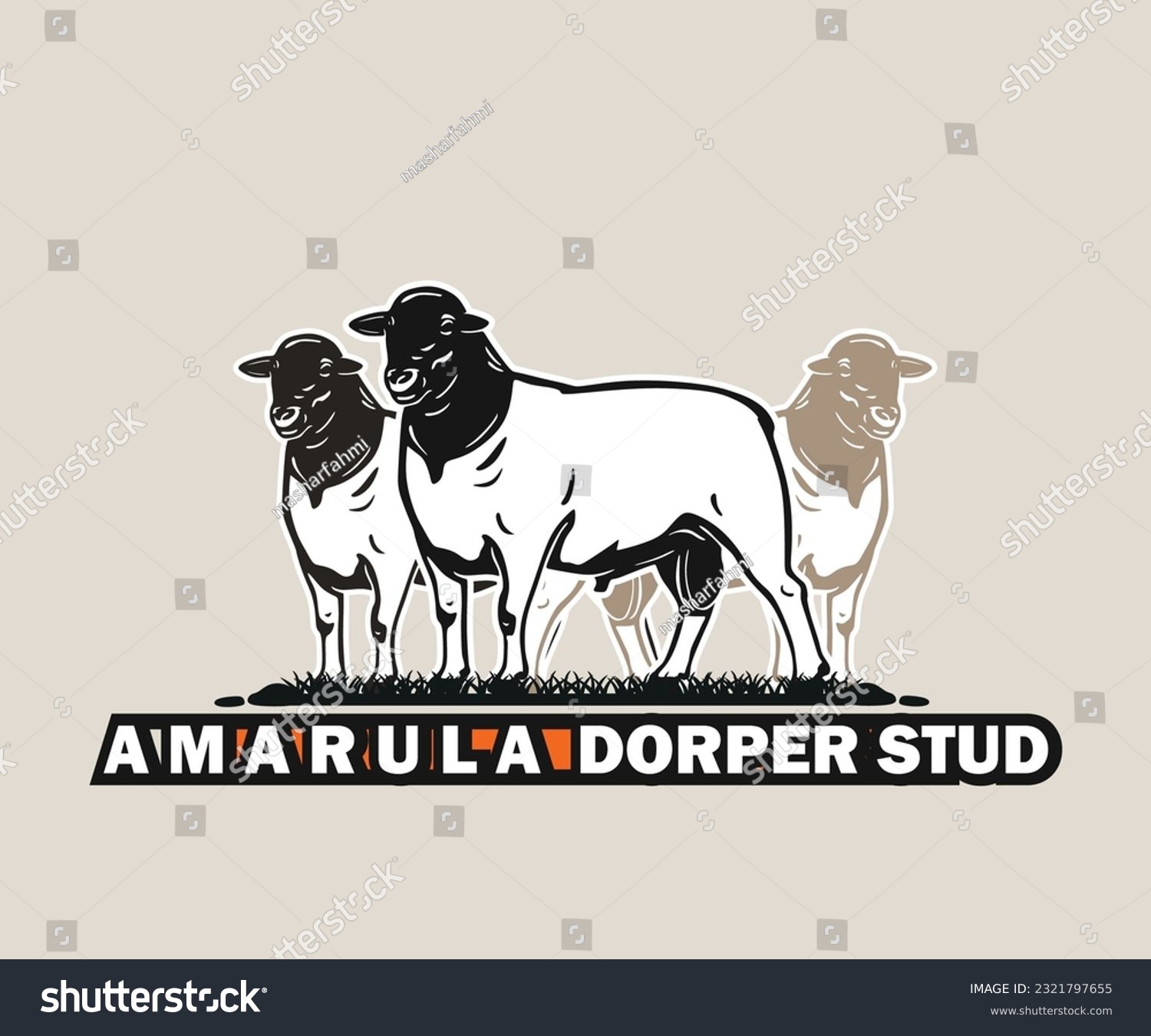SVG of SUPER BREEDS RAM AMARULA DORPER STUD LOGO, silhouette of great sheep standing vector illustrations svg