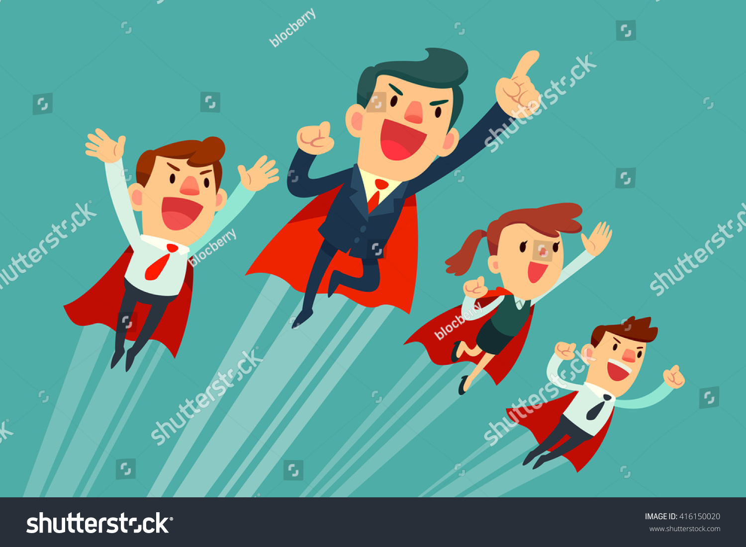 Super Business Team-Team Of Super Businessmen In Red Capes Flying ...