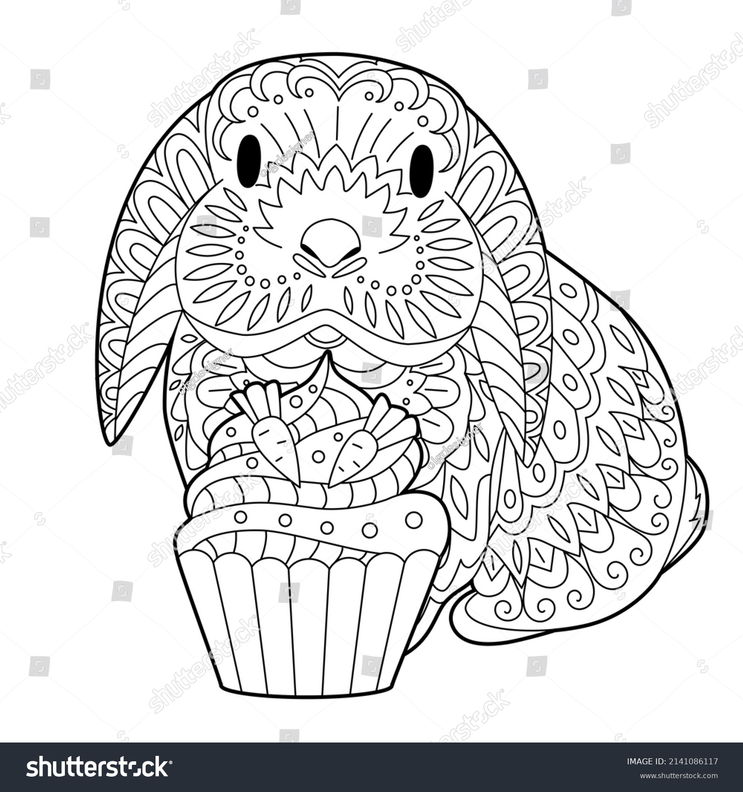 Super Cute Rabbit Cupcake Coloring Page Stock Vector (Royalty Free ...