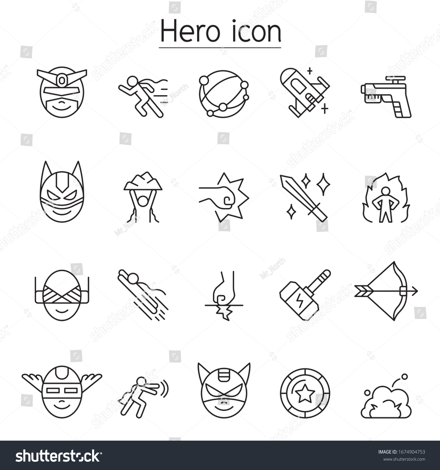 Super Hero Icon Set Thin Line Stock Vector (Royalty Free) 1674904753 ...