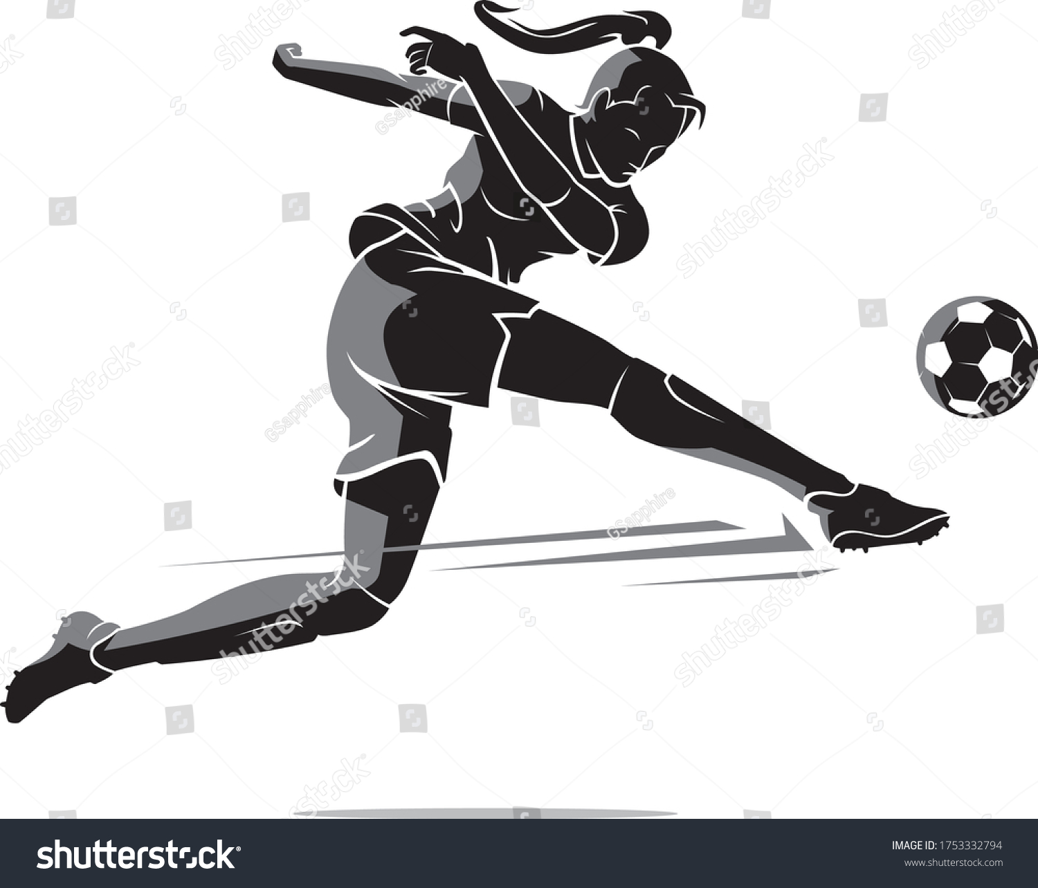 Super Kick Soccer Female Athlete Mid Stock Vector Royalty Free