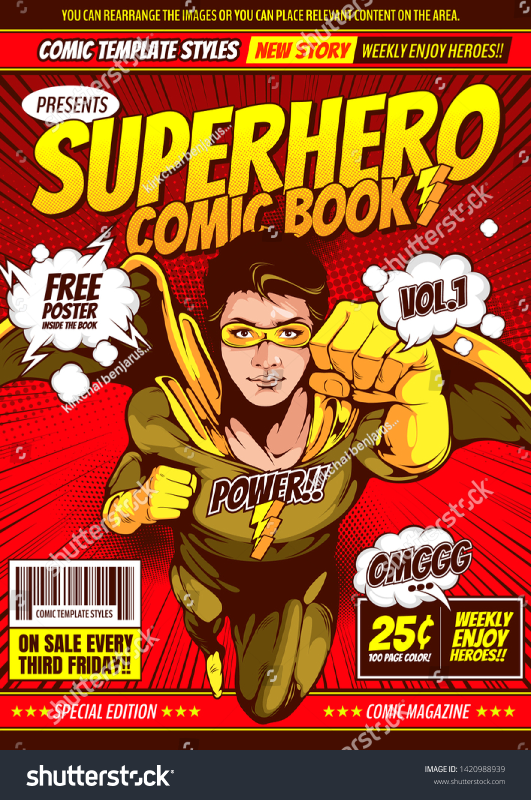 Superhero comic cover template background, flyer brochure speech Regarding Superhero Flyer Template