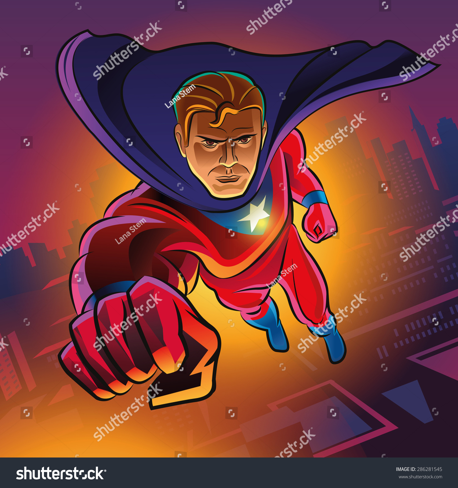 Superhero Flying Over City Superhero Action Stock Vector (Royalty Free ...