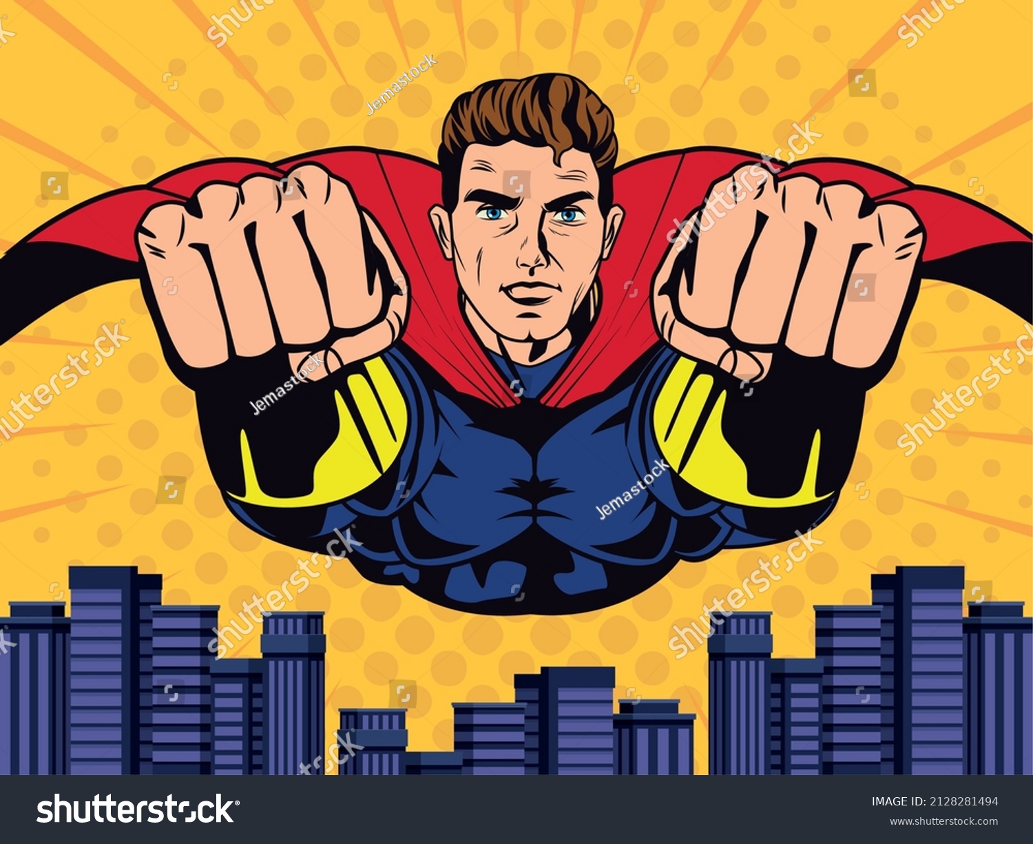 Superhero Flying Pop Art Character Stock Vector (Royalty Free ...