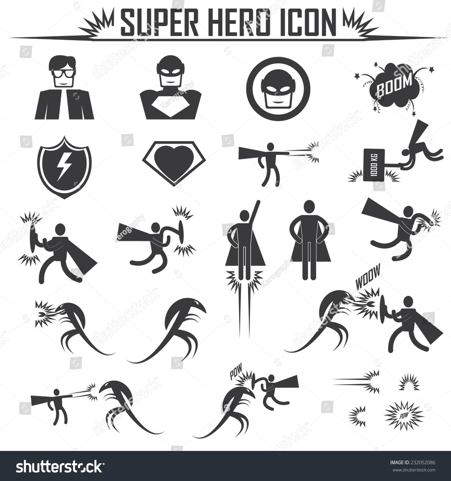 Superhero Icons Stock Vector (Royalty Free) 232052086 - Shutterstock