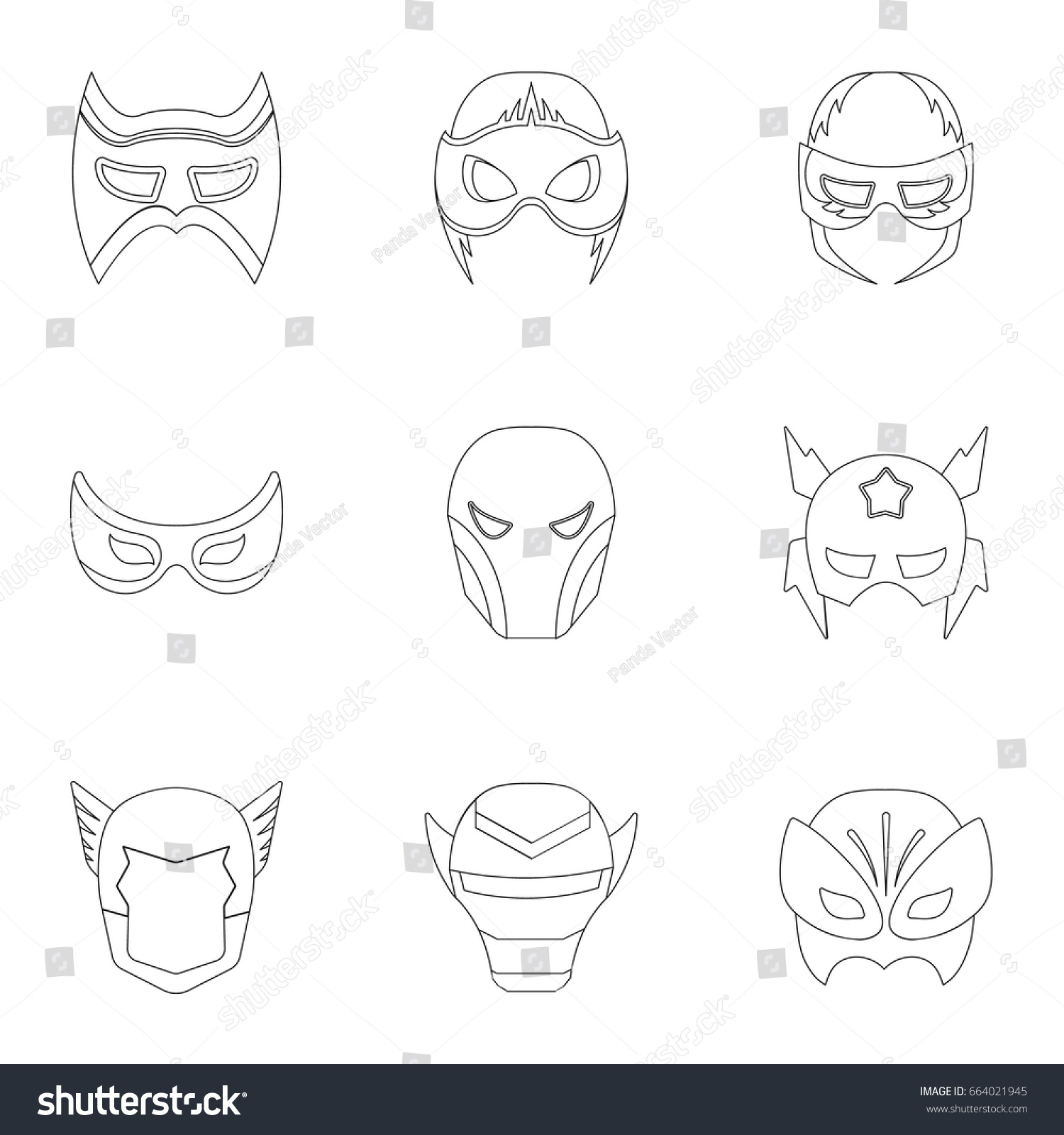 Superhero Mask Set Icons Outline Style Stock Vector (Royalty Free ...