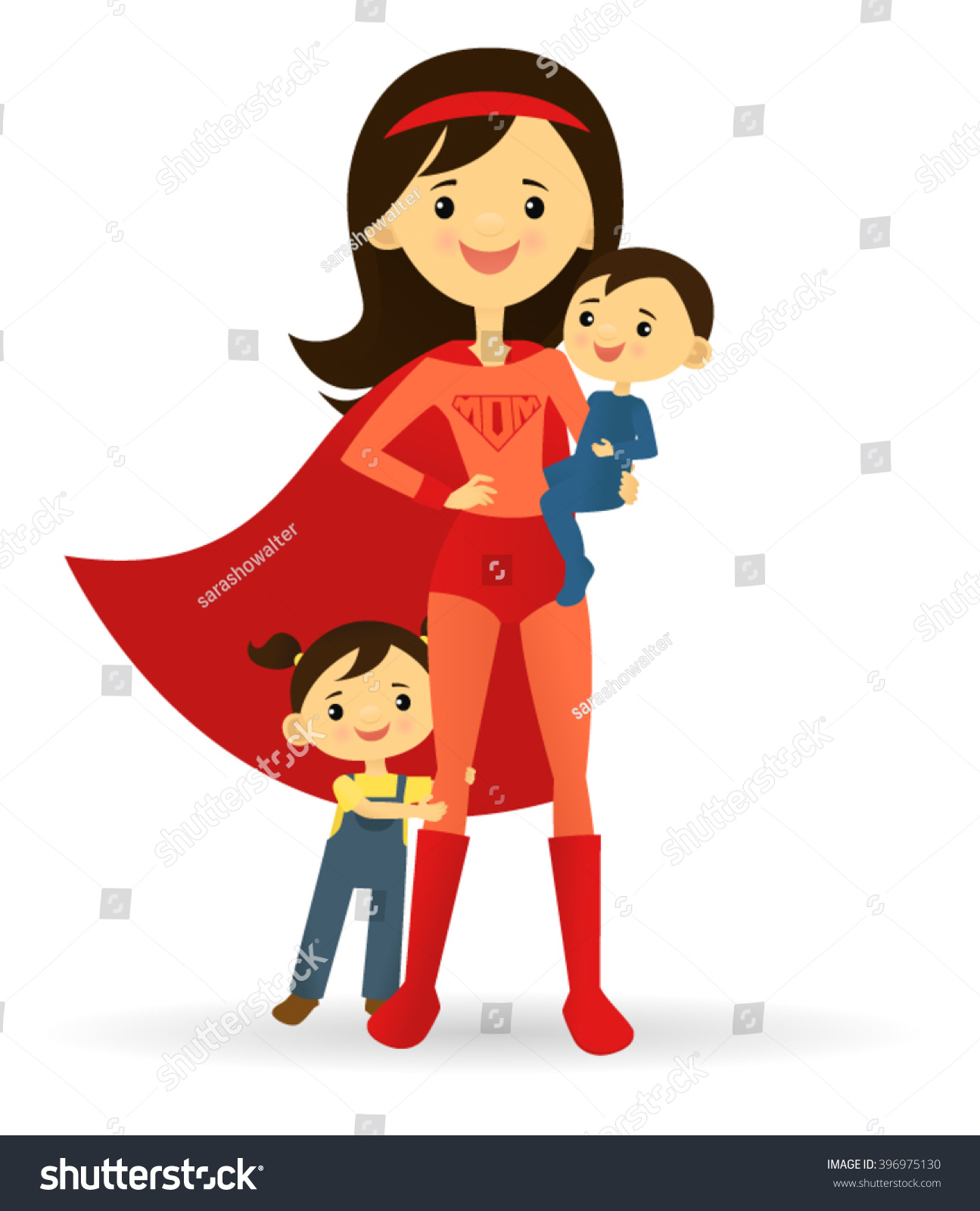 Superhero Mother Her Two Children Stock Vector 396975130 - Shutterstock