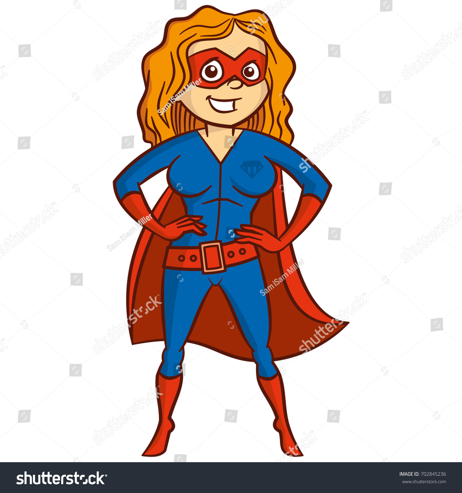 Superhero Redhaired Woman Cartoon Character Isolated เวกเตอร์สต็อก