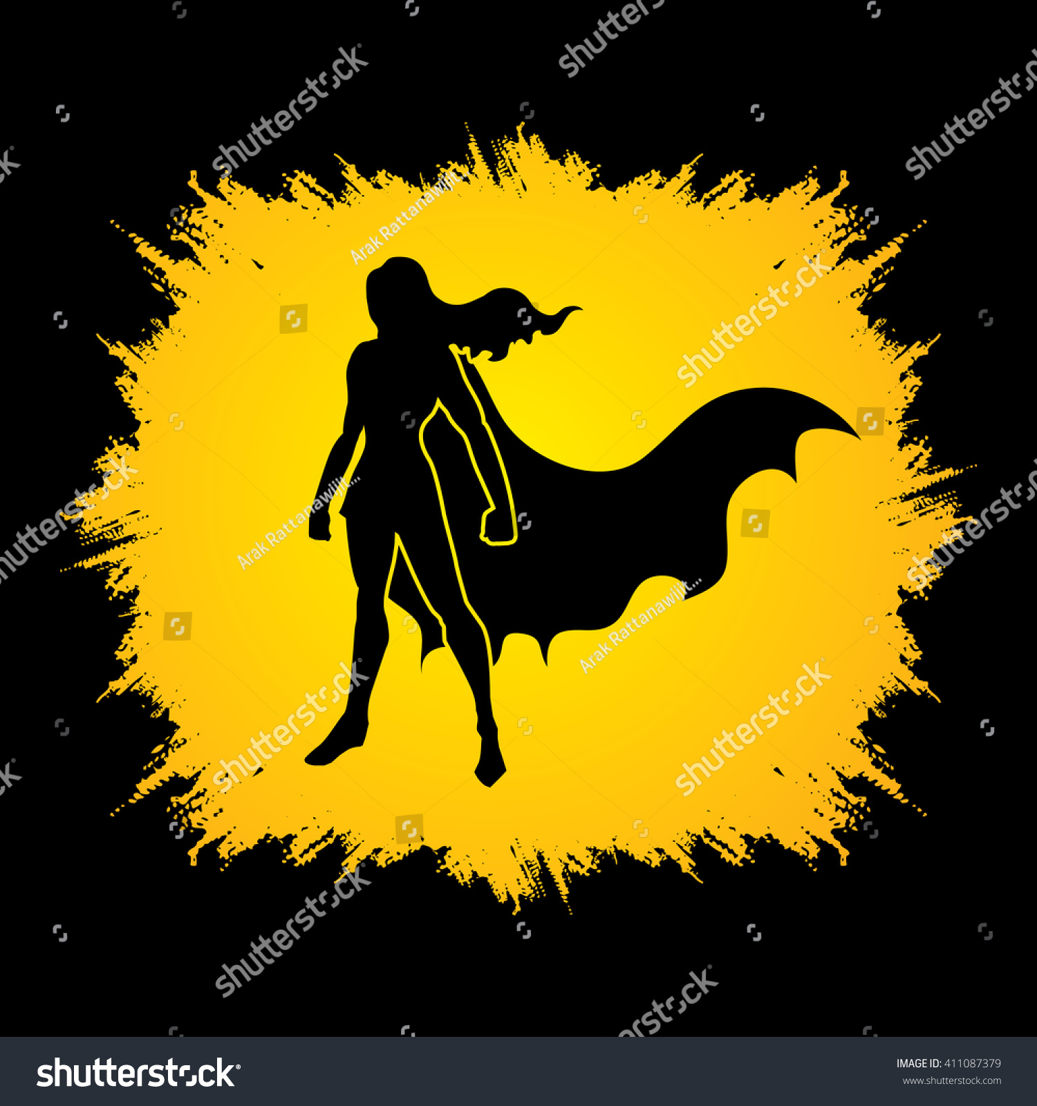 Superhero Woman Standing On Grunge Frame Stock Vector 411087379 ...