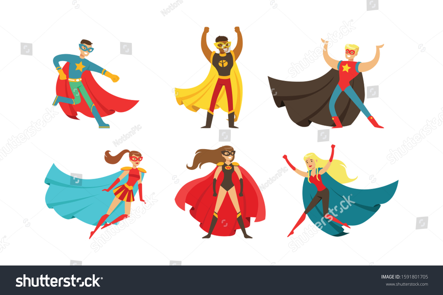 Superheroes Characters Different Poses Vector Set Stock Vector Royalty Free 1591801705 
