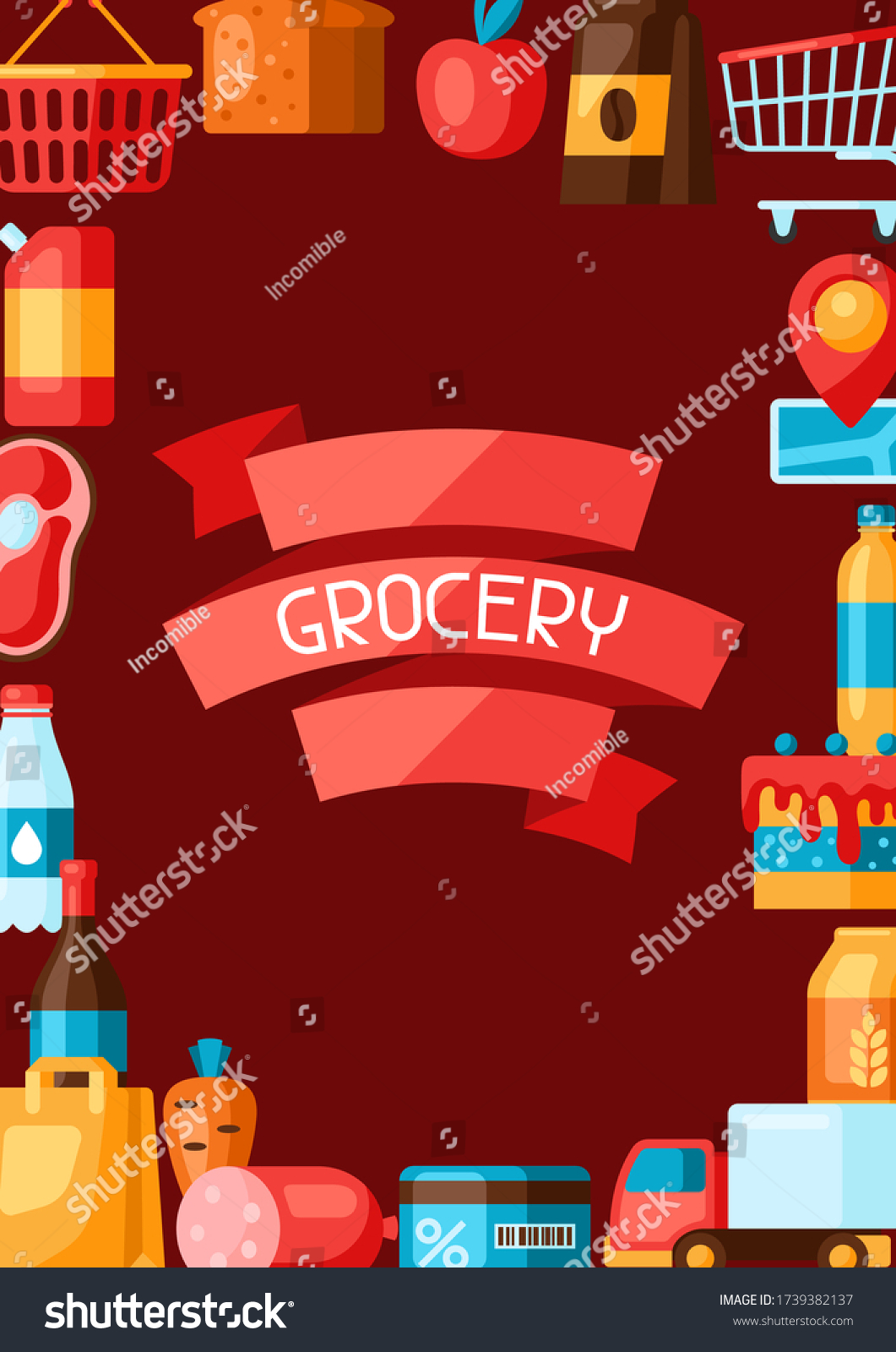 Supermarket Background Food Icons Grocery Illustration Stock Vector ...