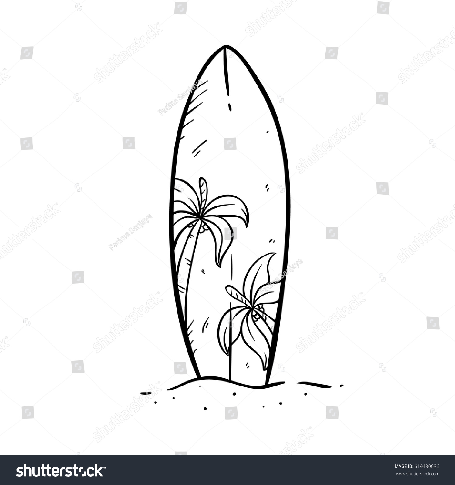 Surf Board On Sand Using Doodle Stock Vector (Royalty Free